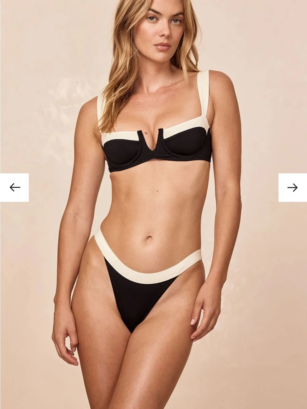 Monday Swimwear Clovelly Bikini Top Black & Cream V-Notch Balconette